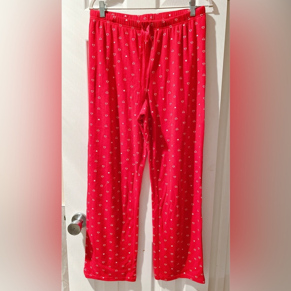 Croft & Barrow M red lounge pajama pants white heart print